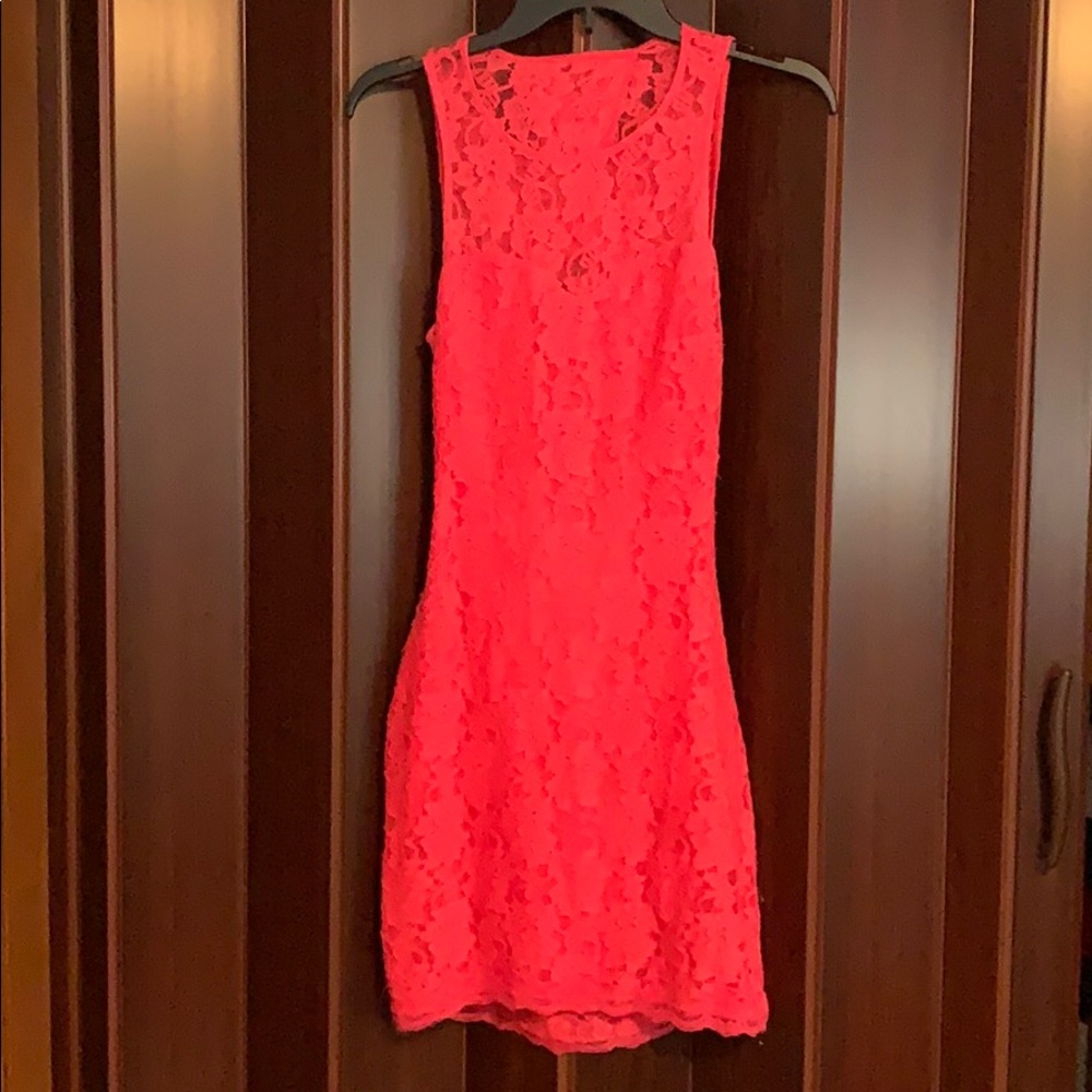 Lace Coral Dress with crisscross open back